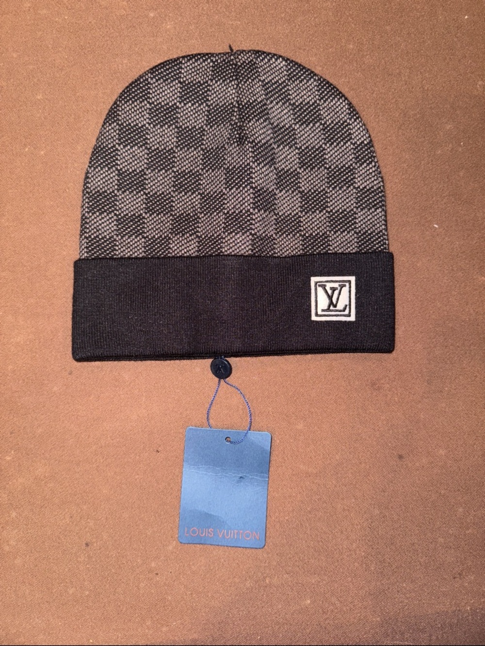 Louis Vuitton Black & Gray Damier Cuff Beanie